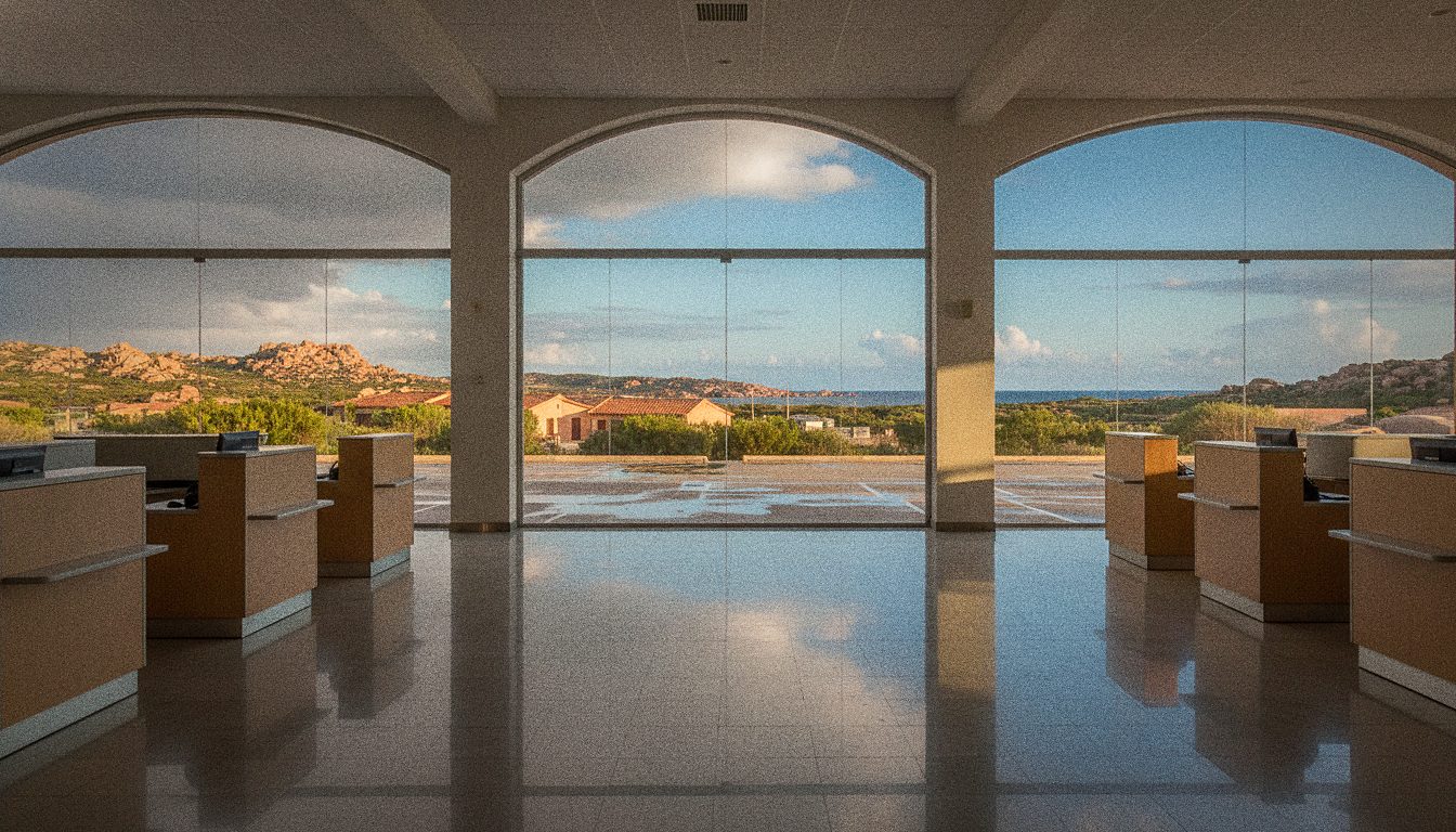 Mietwagenschalter in der Ankunftshalle des Flughafens Alghero
