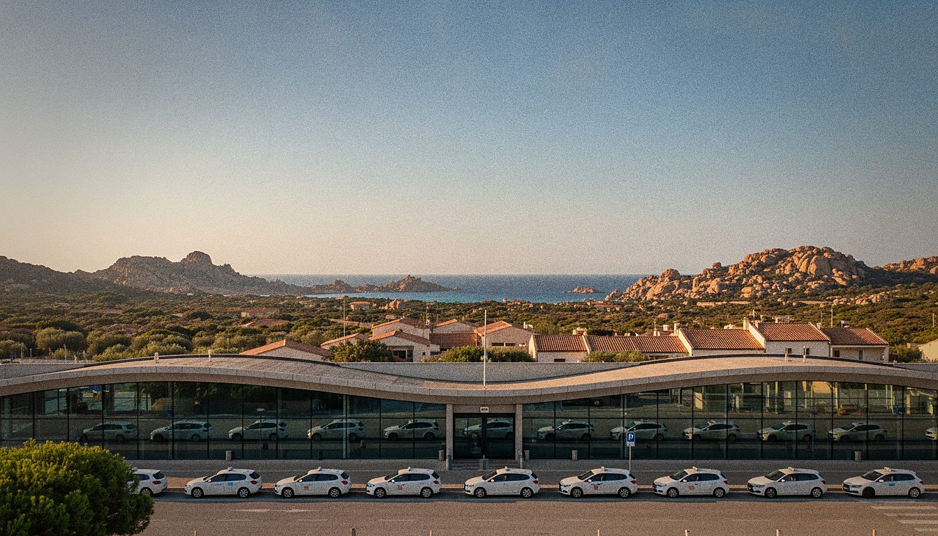 Taxistand vor dem Terminal des Flughafens Alghero