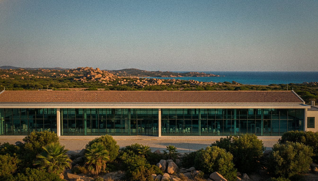 Terminalfassade des Flughafens Alghero am Tag