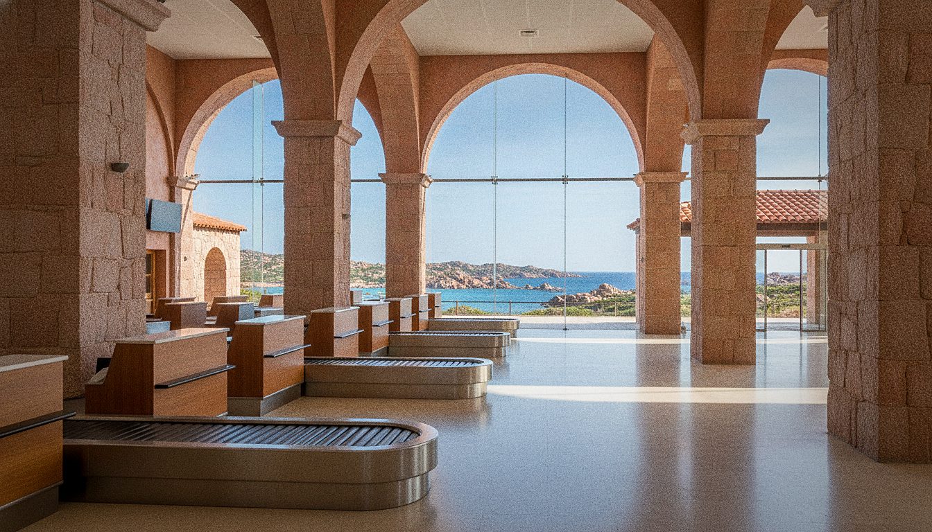 Abflughalle mit Check-in-Schaltern am Flughafen Cagliari