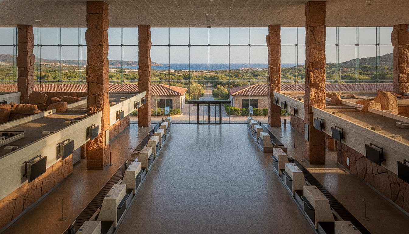 Abflughalle mit Check-in-Schaltern am Flughafen Olbia