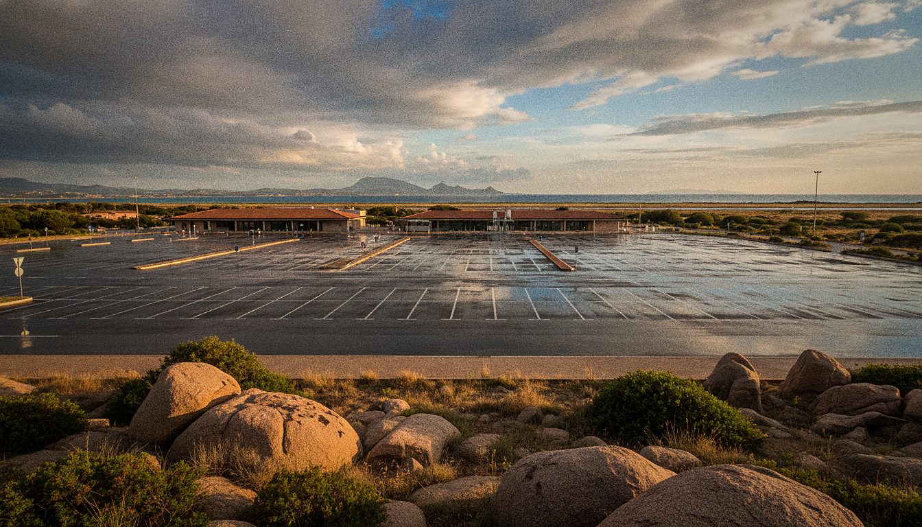 Parkplatz P2 vor dem Terminal des Flughafens Olbia