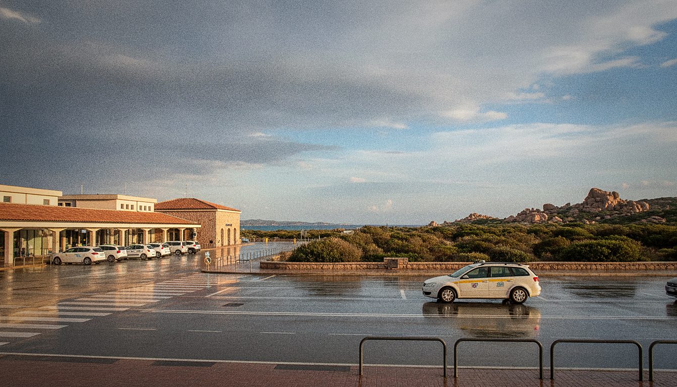 Taxistand vor der Ankunftshalle des Flughafens Olbia