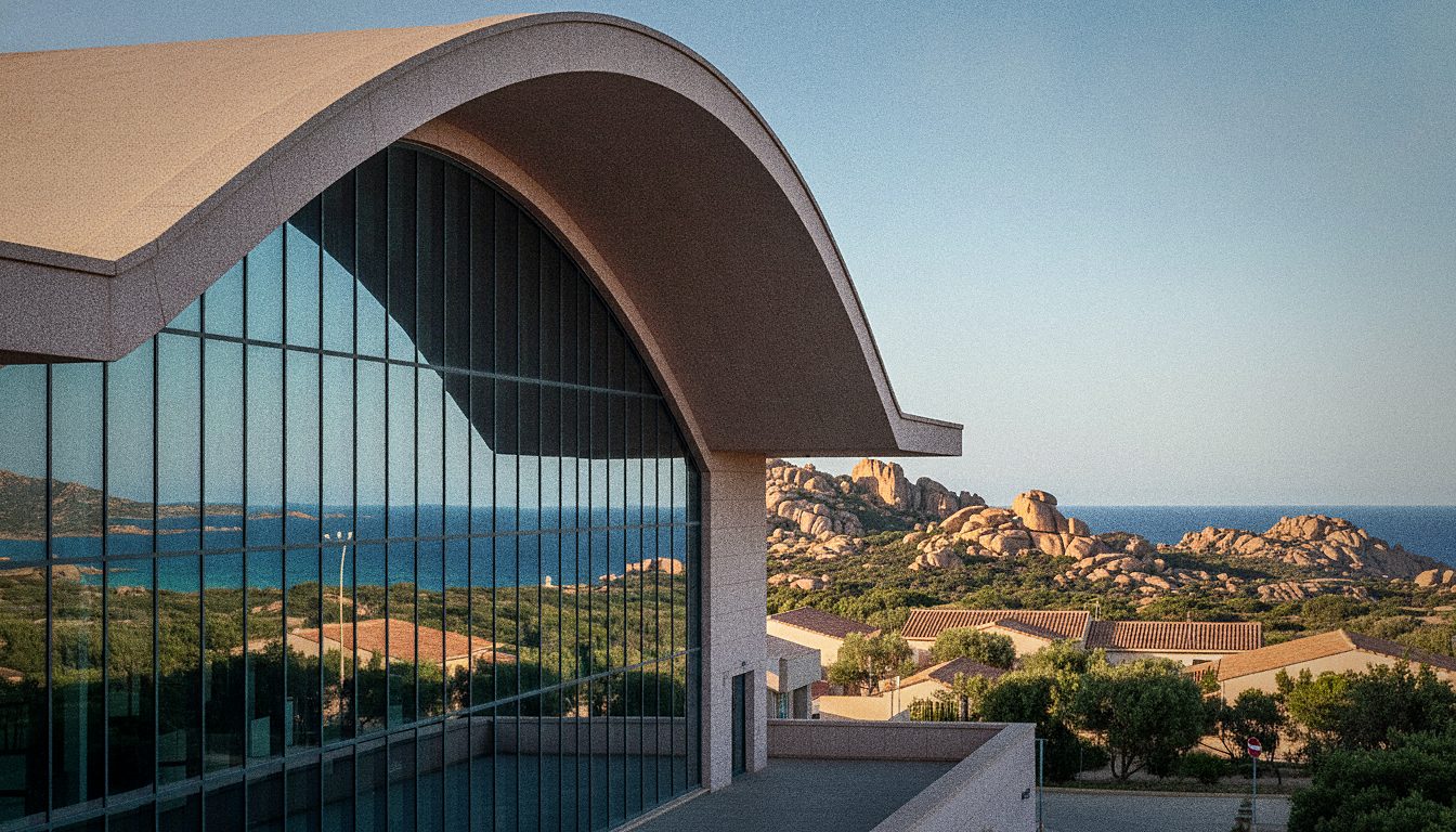 Terminalfassade des Flughafens Olbia am Tag